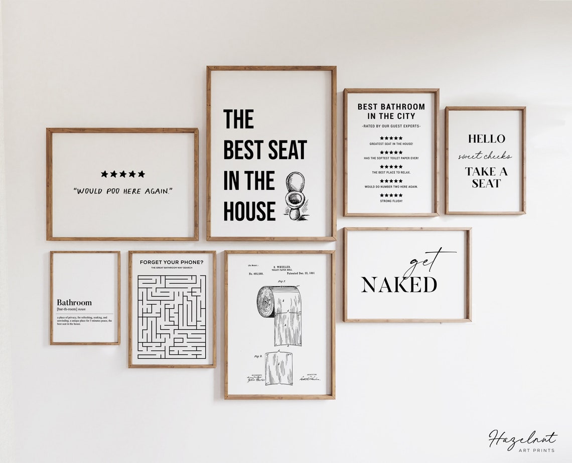 Funny Bathroom Wall Decor Set of 8 Bathroom Wall Art Set Etsy