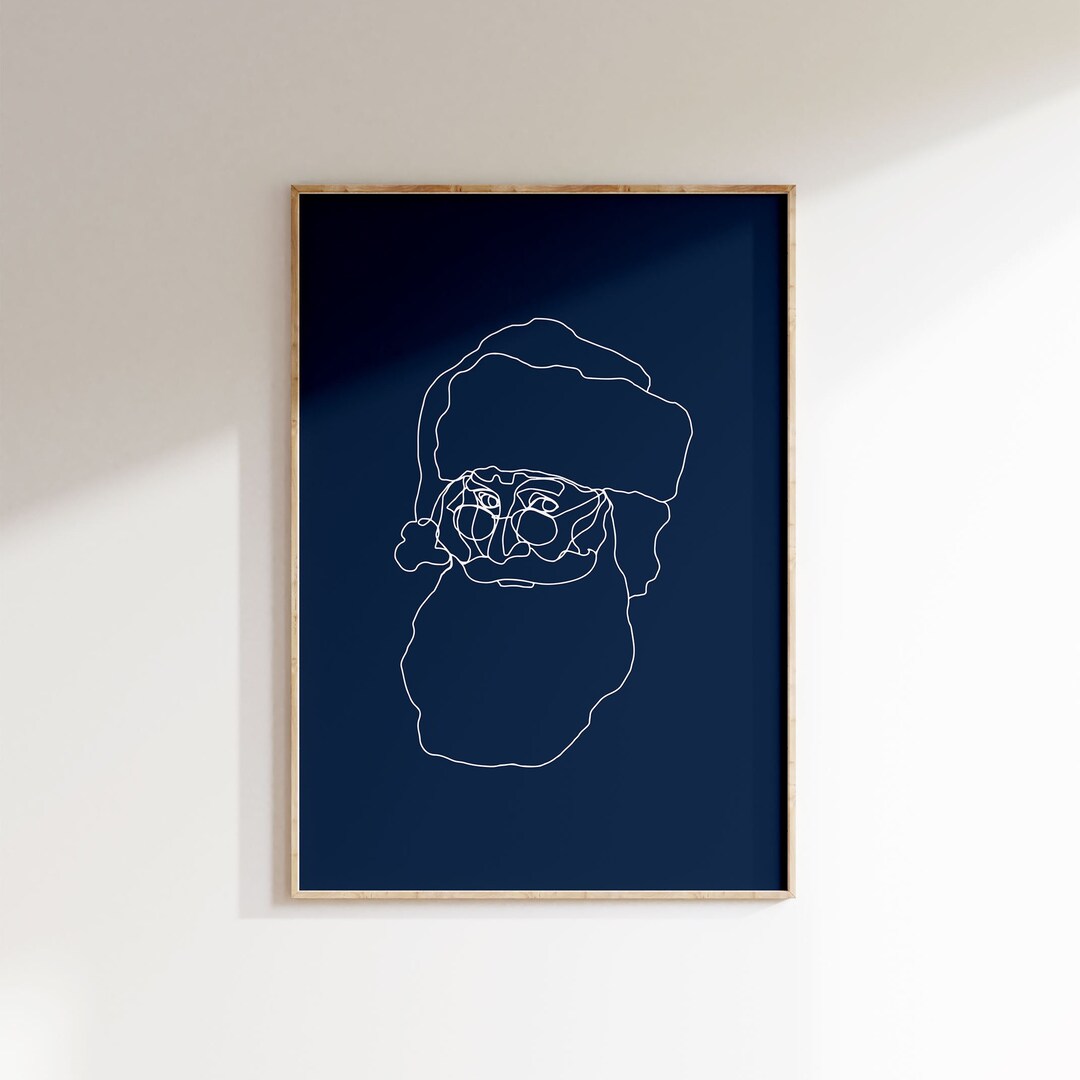 Santa Wall Art Christmas Decor Santa Line Art Navy - Etsy