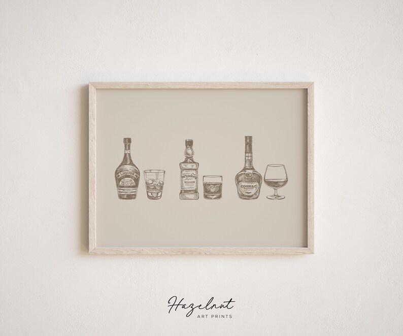 Bar Gallery Wall Set of 8 2 Bonus Prints for Free Bar Cart Etsy