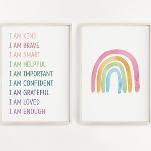 Affirmations for Kids, Kid Affirmations Print, I am Kind I Am Enough  I Am Loved, Nursery Decor, Affirmation Wall Art, Playroom Decor