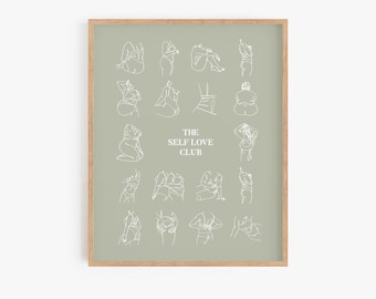 Body Positive Line Art, Sage Green Wall Art, Self Love Club Art, Female Figure Art, Women Empowerment Art Print, Body Positivity Art Print