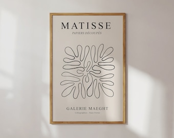 Matisse Print, Matisse Leaf Wall Art, Black and Beige Print, Matisse Cutout Print, Modern Boho Wall Art, Boho Wall Decor