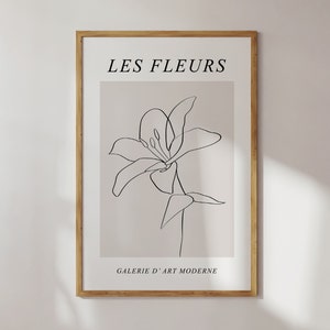 Les Fleurs Wall Art, Botanical PRINTABLE Wall Art, Neutral Wall Art, French Art, Flower Line Art,  Beige Wall Art, Exhibition Poster