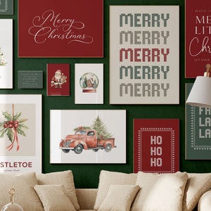 Christmas Printable Set of 12, Christmas Gallery Wall Art, Holiday Wall Art, Christmas Wall Decor, Festive Wall Art Set, Christmas Print