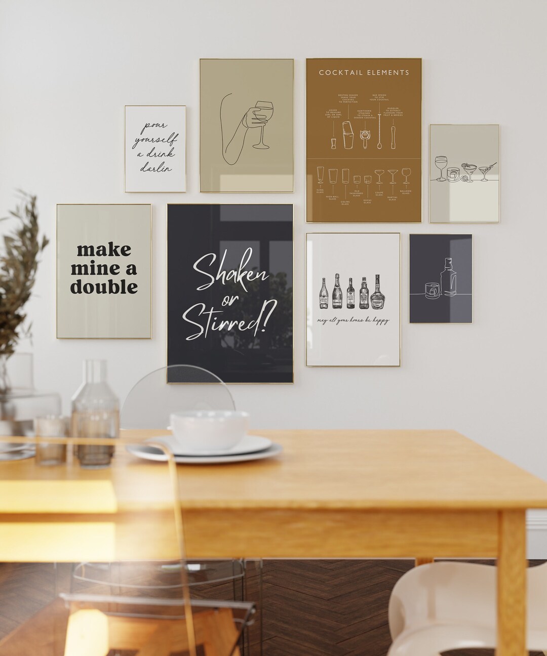 Bar Gallery Wall Art Set, Bar Cart Print, Bar Decor, Cheers Sign, Bar ...