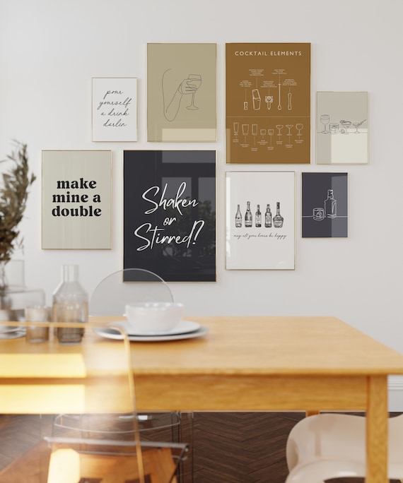 Bar Gallery Wall Art Set, Bar Cart Print, Bar Decor, Cheers sign, Bar Sign, Happy Hour Quote, Whiskey Art, Bar Art, Home Bar Wall Art