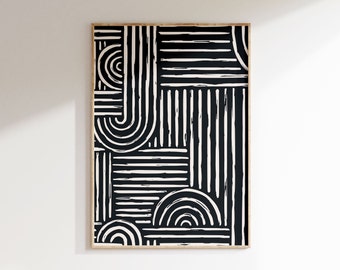 Impresión de arte abstracto negro, arte en blanco y negro, arte de pared imprimible moderno, arte de pared moderno de mediados de siglo, arte minimalista, arte de forma abstracta