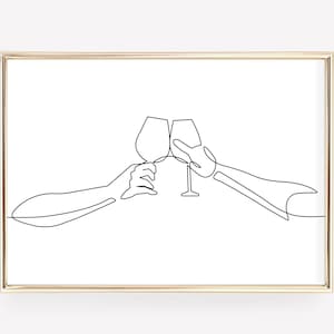 ワイン ハンズ アート、乾杯の壁アート、乾杯のアート プリント、バー カートの印刷物、キッチンの壁の装飾、ミニマリスト プリント、キッチン アート、バーの細線