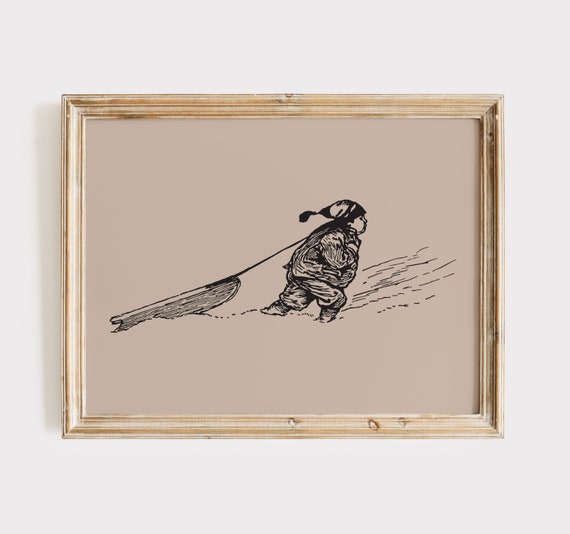 Christmas Sled Print, Retro Christmas Art, Vintage Christmas Art, Trendy Christmas Print, Boho Christmas Print, Holiday Wall Art