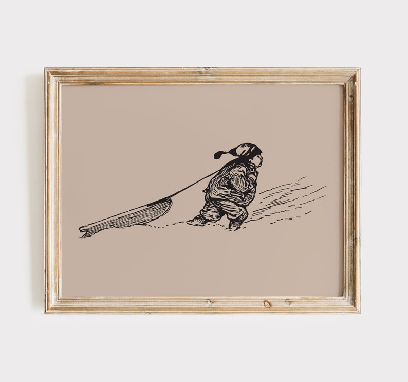 Christmas Sled Print, Christmas Wall Art, Retro Christmas Art, Vintage Christmas Art, Trendy Christmas Print, Boho Christmas Print, Christmas Decorations, Holiday Prints, Neutral Winter Canvas