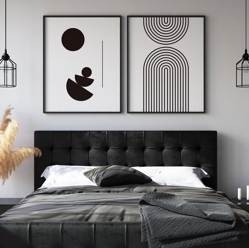 Black and White Gallery Wall Art Set Black and White Abstract Etsy