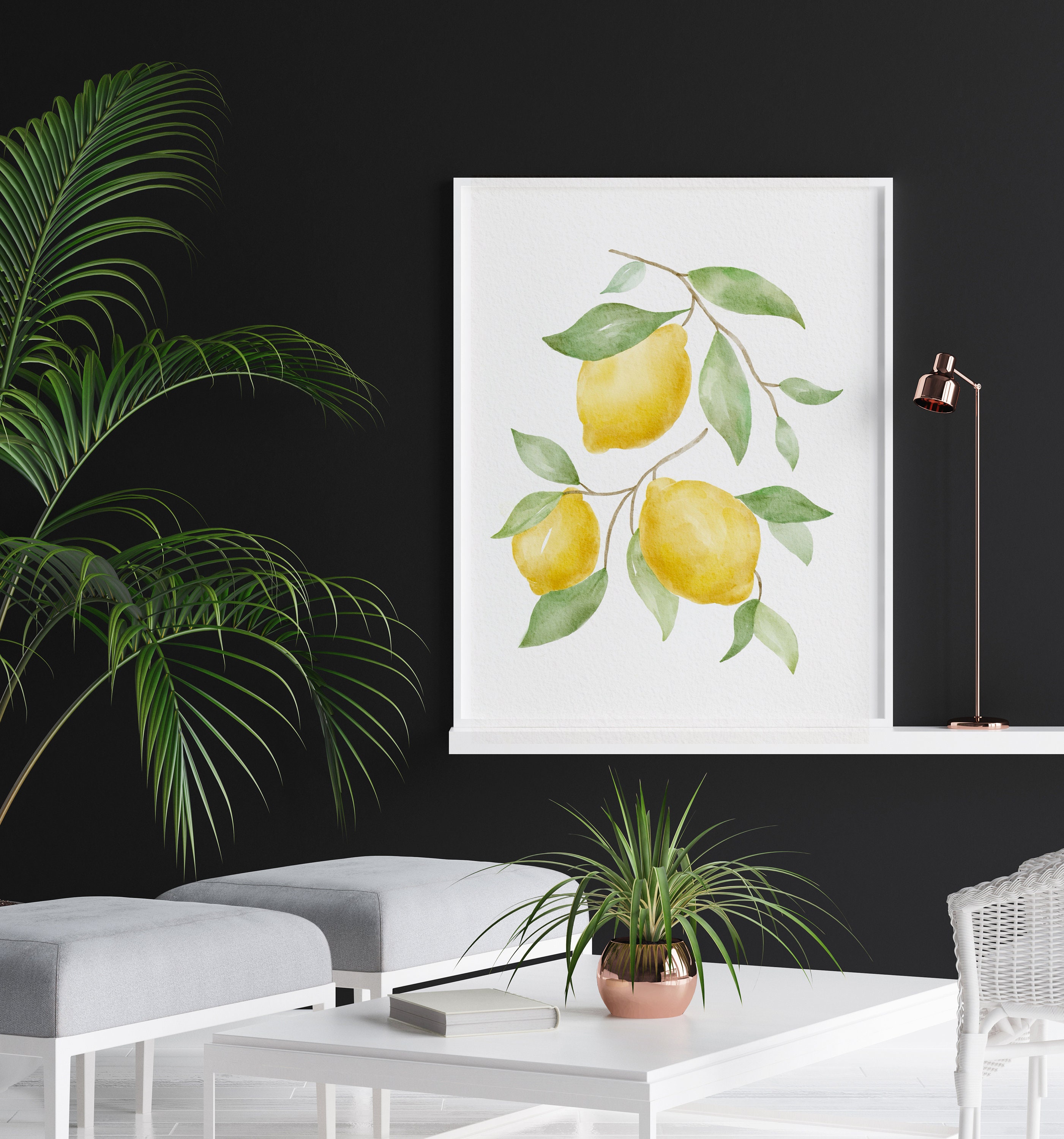 Watercolor Lemon Wall Art Printable Kitchen Wall Art Lemon Etsy