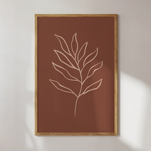 Arte de pared Boho imprimible, Impresiones de terracota, Arte de pared botánico, Arte de naranja quemado, Decoración de pared minimalista, Arte de línea de hoja, Arte de pared de color óxido