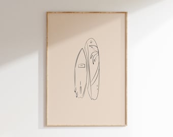 Lámina decorativa con diseño de tabla de surf, estilo bohemio playero (descarga digital)