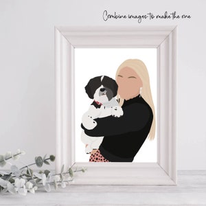 Custom Faceless Pet and Owner Portrait Digital and Printed. Personalised Pet and Human Digital Illustration. Pet & Parent Gift. Pet Owner. image 2