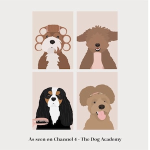 Láminas e ilustraciones para peluquería canina. Regalo para peluqueros caninos. Decoración para peluquerías caninas. Logotipo para peluquería canina. Decoración de pared para peluquerías caninas. Arte personalizado para mascotas.