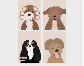 Dog Grooming Prints and Illustrations. Dog Groomer Gift. Grooming Salon Décor. Grooming Logo. Dog Grooming Salon Wall Art. Custom Pet Art.