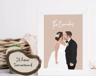 Custom Faceless Wedding Digital or Printed Illustration. Newly Married Couple Illustration Portrait. Special Day Drawing. Anniversary Gift.