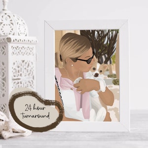 Custom Detailed Pet & Parent Illustration - Personalised Pet Portraits Digital and Printed by LC Illustration