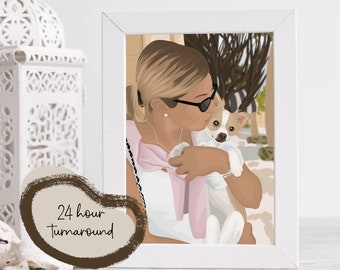 Custom Detailed Pet & Parent Illustration - Personalised Pet Portraits Digital and Printed by LC Illustration