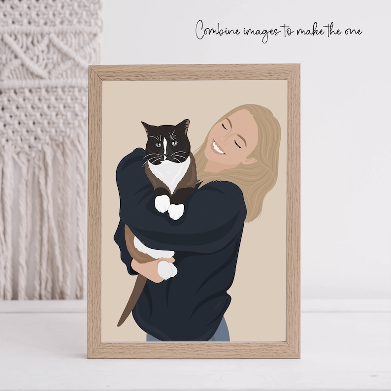 Custom Pet and Owner Illustration Digital or Printed Portrait. Human & Pet Illustrations Print. Dog with Parent. Cat with Parent. Animal Art image 6