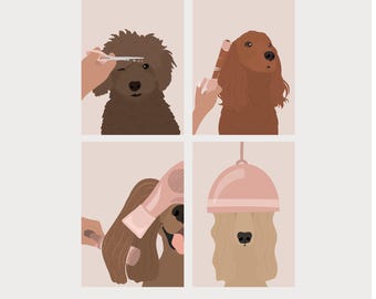 Dog Grooming Prints. Dog Groom Illustrations. Dog Groomer Gift. Grooming Salon Décor. Grooming Logo. Wall Art for Groomer.