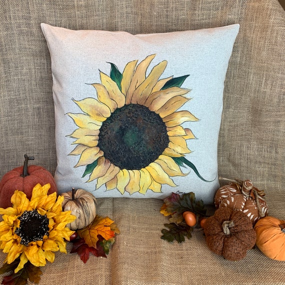 Hand Painted Sunflower Pillow Cover