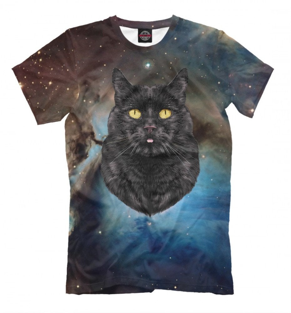 Black Cat In Space Graphic TShirt High Quality Tee Etsy