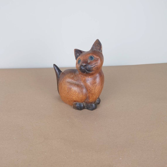 ヴィンテージの木製猫。木製の動物の置物。猫の飾り - Etsy 日本
