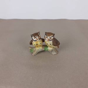 Two owls on a twig. Vintage owl figurine. Ceramic owl. Owl gift.