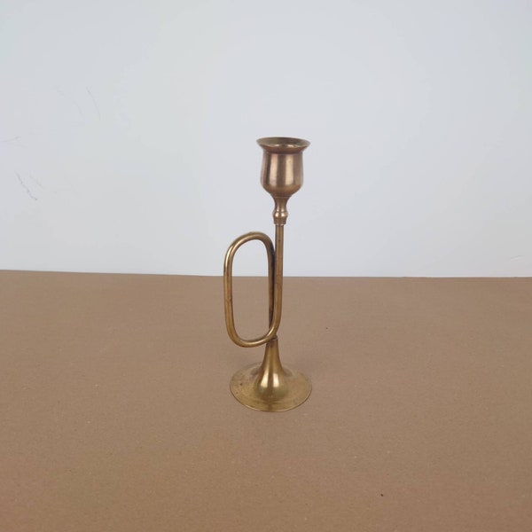 Brass horn Candlestick holder