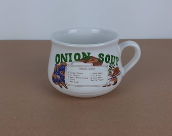 Vintage 1970s Onion Soup Mug/Bowl: Recipe Kitchen Decor