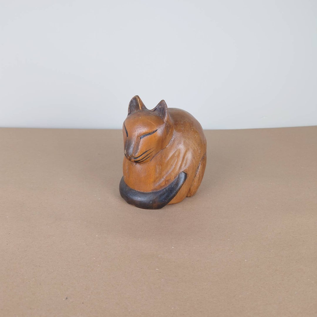Vintage Wooden Cat. Wood Animal Figurine. Cat Ornament Etsy