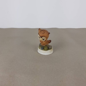 Joyful owl with baby. Vintage owl figurine. Ceramic owl. Owl gift.