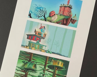 TJ Klune Inspired Houses Print | The House in the Cerulean Sea | Under the Whispering Door | In the lives of Puppets | Book Art Print