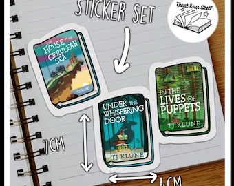TJ Klune inspired Mini Book Sticker Set | Queer books | Cerulean Sea | Whispering Door | Puppets