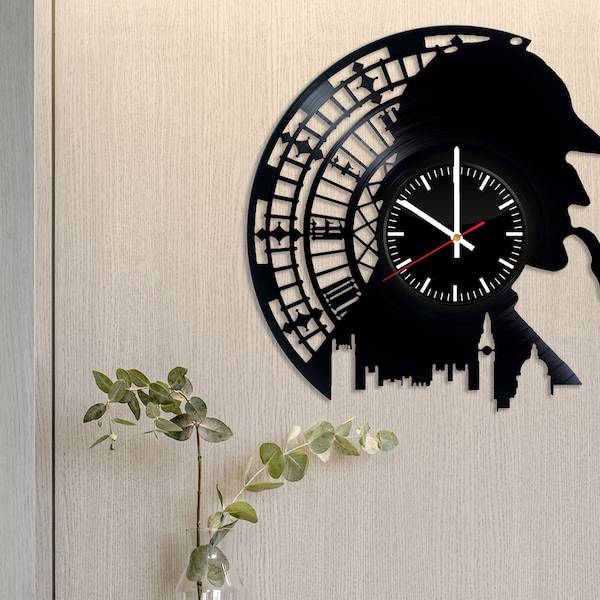 Sherlock Holmes Vinyl Record Wall Clock, Gifts for Sherlock Detective Fans, Detective Gifts, Detective Wall Art