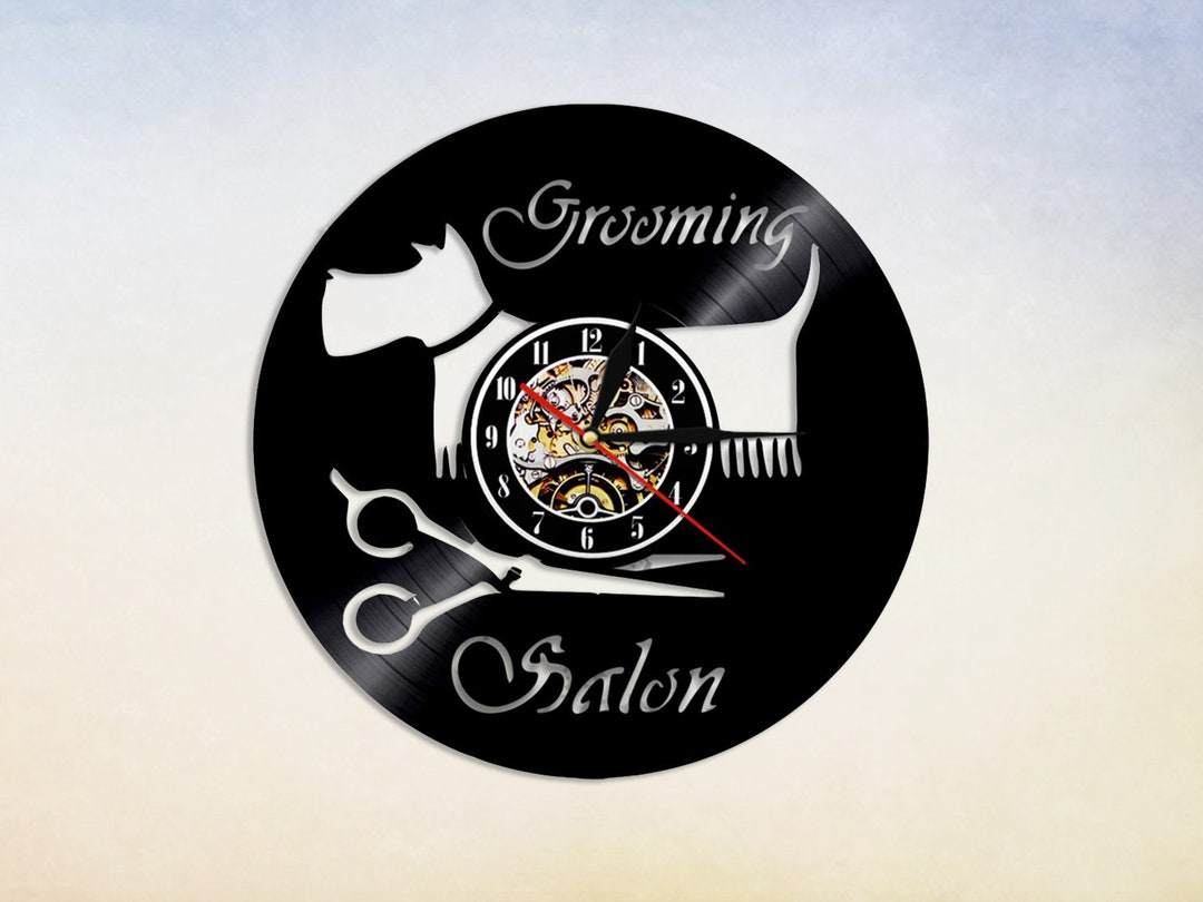 Grooming Salon Vinyl Wall Clock Grooming Wall Art Decoration Etsy
