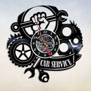 Car Service Logo Vinyl Wall Clock, Car Auto Service Wall Art Decoration