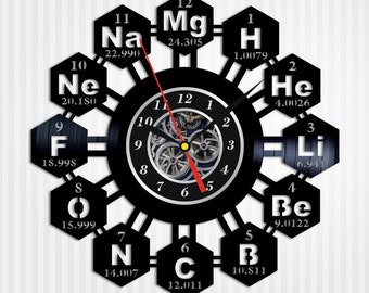 Periodic Table Chemistry Vinyl Wall Clock, Gift Ideas for Chemist
