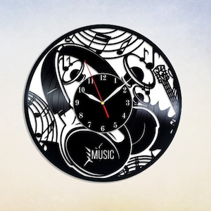 Music Notes Vinyl Wall Clock, Custom Music Wall Art, Music Wall Decor, DJ Gift for Music Lovers, Music Record Clock, Gift Idea for Musicians