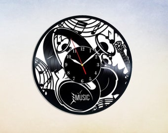 Music Notes Vinyl Record Wall Clock, Custom DJ Gift