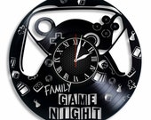 Family Game Night Vinyl Record Wall Clock, Game Room Decor