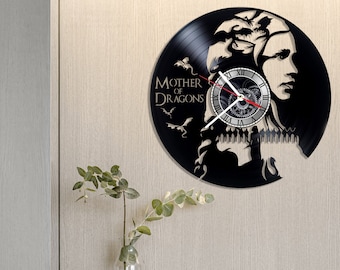 Mother of Dragons Vinyl Wall Clock, Gift for Fantasy Tv Series Fans, Khaleesi Art Gifts