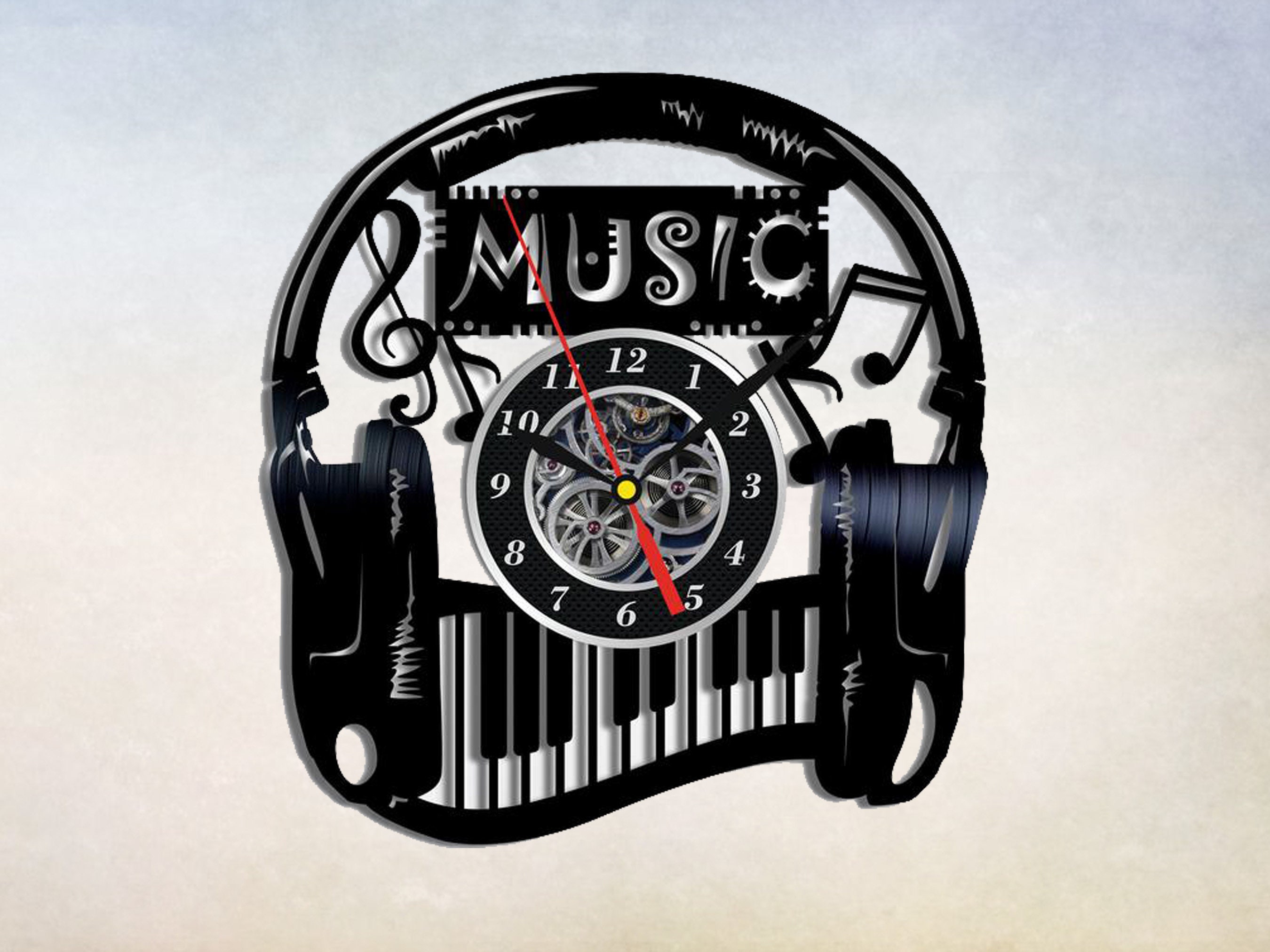 Orologio Da Parete A Forma Di Cuffie In Vinile Vintage - 30 Cm - Regalo Per Amanti Della Musica