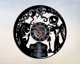 Together Forever Christmas Art Vinyl Wall Clock, Jack and Sally Artwork