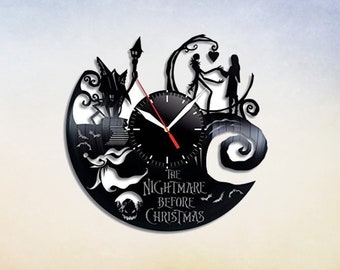 Horloge murale disque vinyle Nightmare Christmas, cadeaux artistiques Jack et Sally