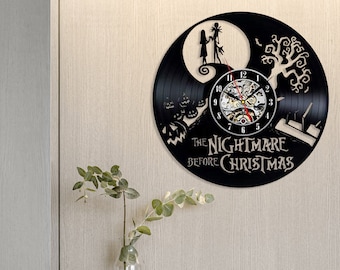 Together Forever Christmas Art Vinyl Wall Clock, Nightmare Jack Skellington and Sally Wall Art, Christmas Gift Ideas