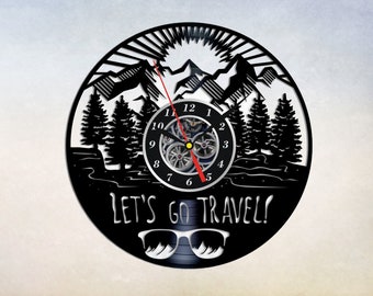 Traveling Vinyl Wall Clock, Gift Ideas for Traveler, Let's Go Travel Wall Art