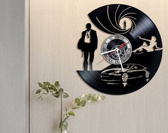 Agent 007 Vinyl Record Wall Clock, Bond 007 Wall Art, 007 Gifts